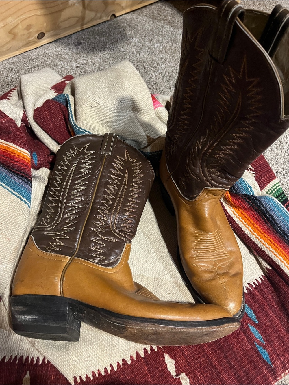 Tony Lama Vintage Two-Tone Brown/Tan Leather Cowboy Boots